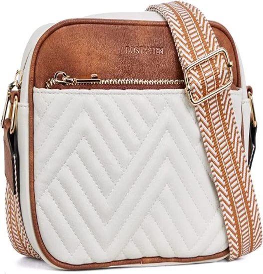 BOSTANTEN Quilted Crossbody Bags for Women Vegan Leather Purses Small Shoulder Handbags with Wide Strap