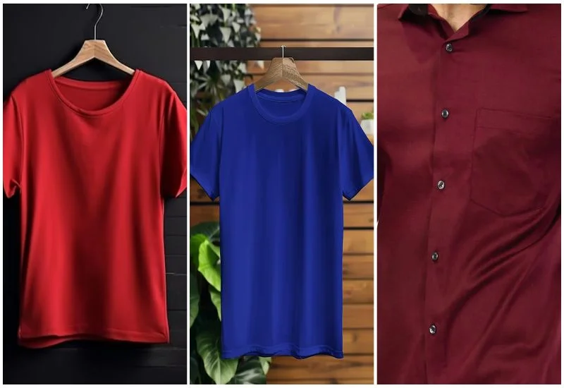 Red, Navy Blue, and Burgundy color shirts